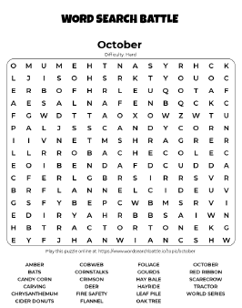 Printable October Word Search