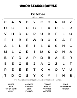Printable October Word Search