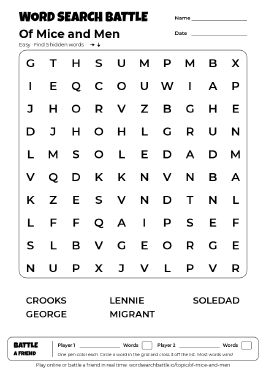 Printable Of Mice and Men Word Search