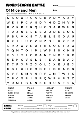 Printable Of Mice and Men Word Search