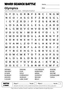 Printable Hard Olympics Word Search