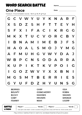 Printable Medium One Piece Word Search