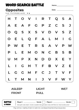 Printable Opposites Word Search