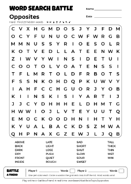 Printable Opposites Word Search