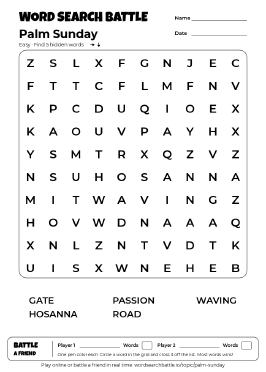 Printable Easy Palm Sunday Word Search