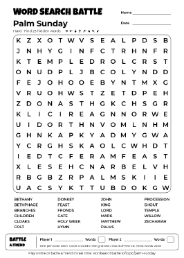 Printable Hard Palm Sunday Word Search