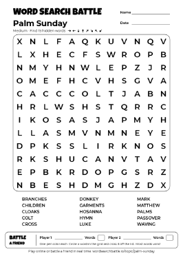 Printable Palm Sunday Word Search Preview