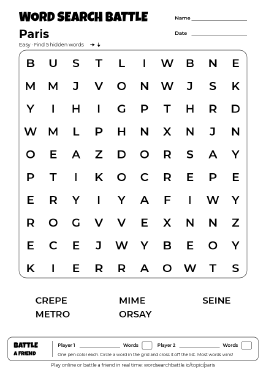 Printable Paris Word Search