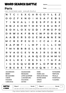 Printable Paris Word Search