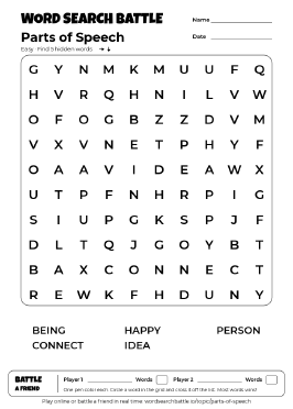 Printable Parts of Speech Word Search