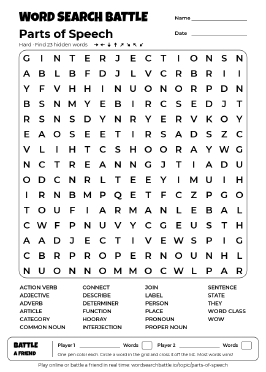 Printable Parts of Speech Word Search
