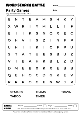 Printable Party Games Word Search