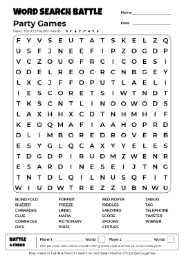 Printable Party Games Word Search
