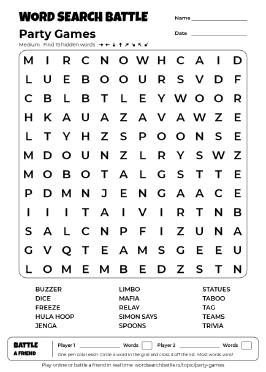 Printable Party Games Word Search