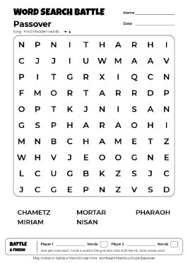 Printable Easy Passover Word Search