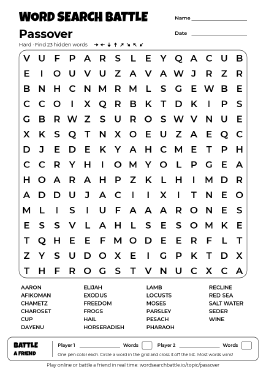 Printable Hard Passover Word Search