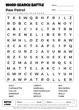 Printable Medium Paw Patrol Word Search