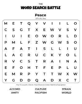 Printable Easy Peace Word Search