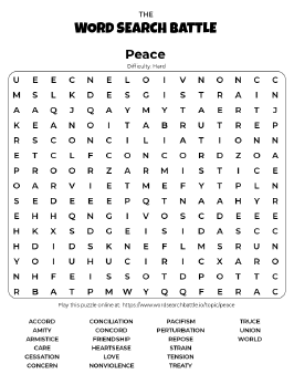 Printable Hard Peace Word Search