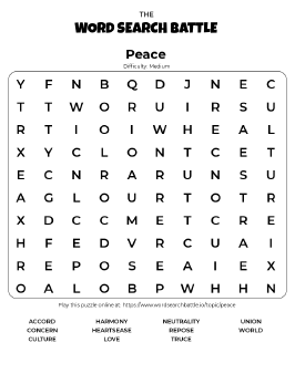 Printable Peace Word Search