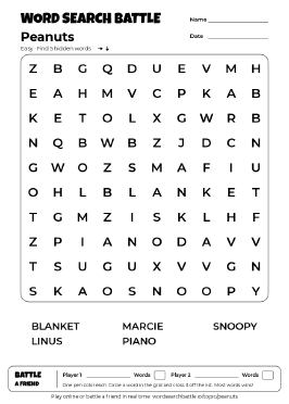 Printable Peanuts Word Search
