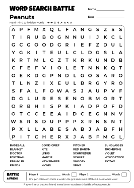 Printable Peanuts Word Search