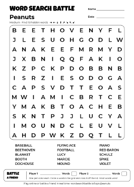 Printable Peanuts Word Search