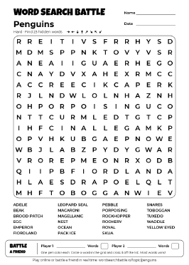 Printable Hard Penguins Word Search