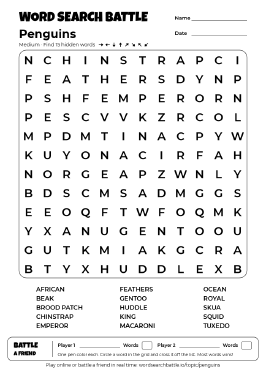 Printable Medium Penguins Word Search