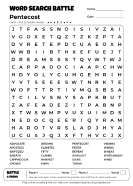Printable Pentecost Word Search