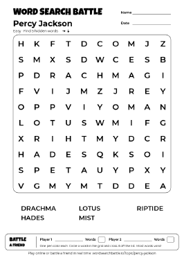 Printable Easy Percy Jackson Word Search