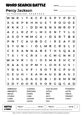Printable Hard Percy Jackson Word Search