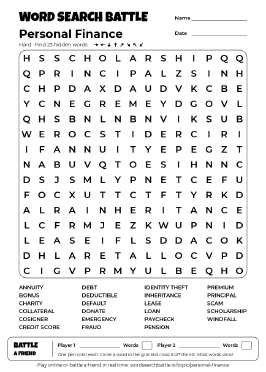 Printable Personal Finance Word Search