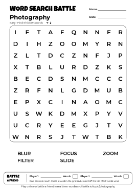 Printable Photography Word Search