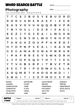 Printable Photography Word Search