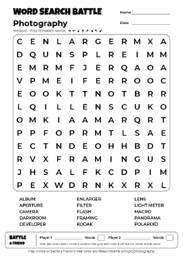 Printable Photography Word Search