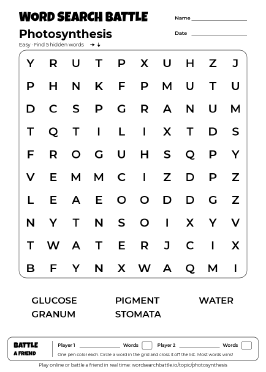 Printable Photosynthesis Word Search