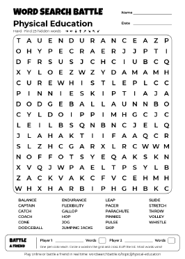Printable Physical Education Word Search