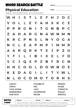 Printable Physical Education Word Search