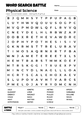 Printable Physical Science Word Search