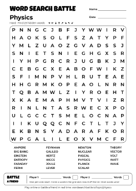 Printable Hard Physics Word Search