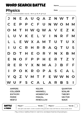 Printable Medium Physics Word Search
