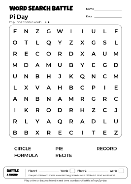 Printable Pi Day Word Search