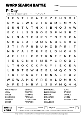 Printable Pi Day Word Search
