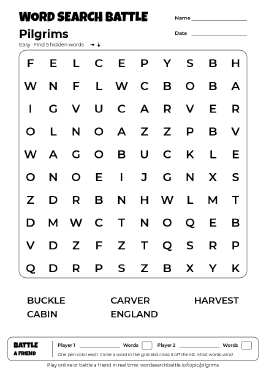 Printable Easy Pilgrims Word Search