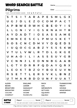 Printable Hard Pilgrims Word Search