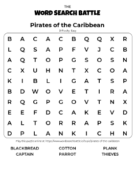 Printable Pirates of the Caribbean Word Search