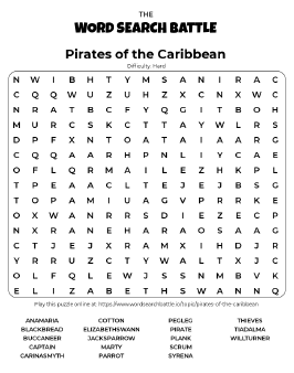Printable Pirates of the Caribbean Word Search