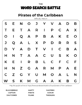Printable Pirates of the Caribbean Word Search Preview
