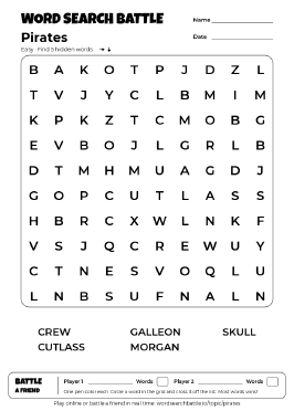 Printable Easy Pirates Word Search
